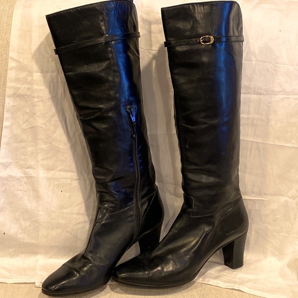 Salvatore Ferragamo leather boots👢made in Italy size 9.5 black knee high comfort - Picture 1 of 16